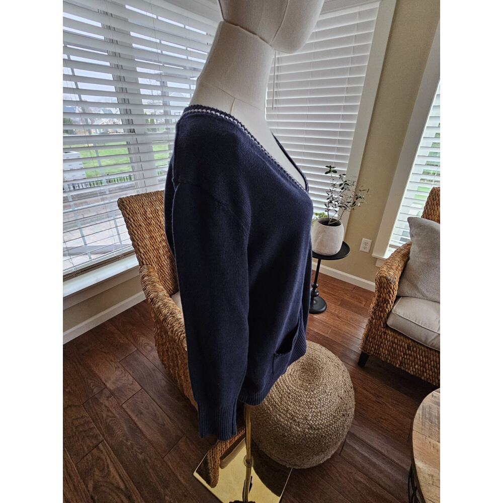 Lands' End Varsity Knit Cardigan Sweater Women's Size XL Navy Blue Preppy - Picture 3 of 6